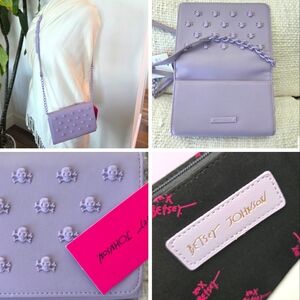Betsey Johnson Lavender Skull Studs Chain Strap Crossbody Bag Purse NWT